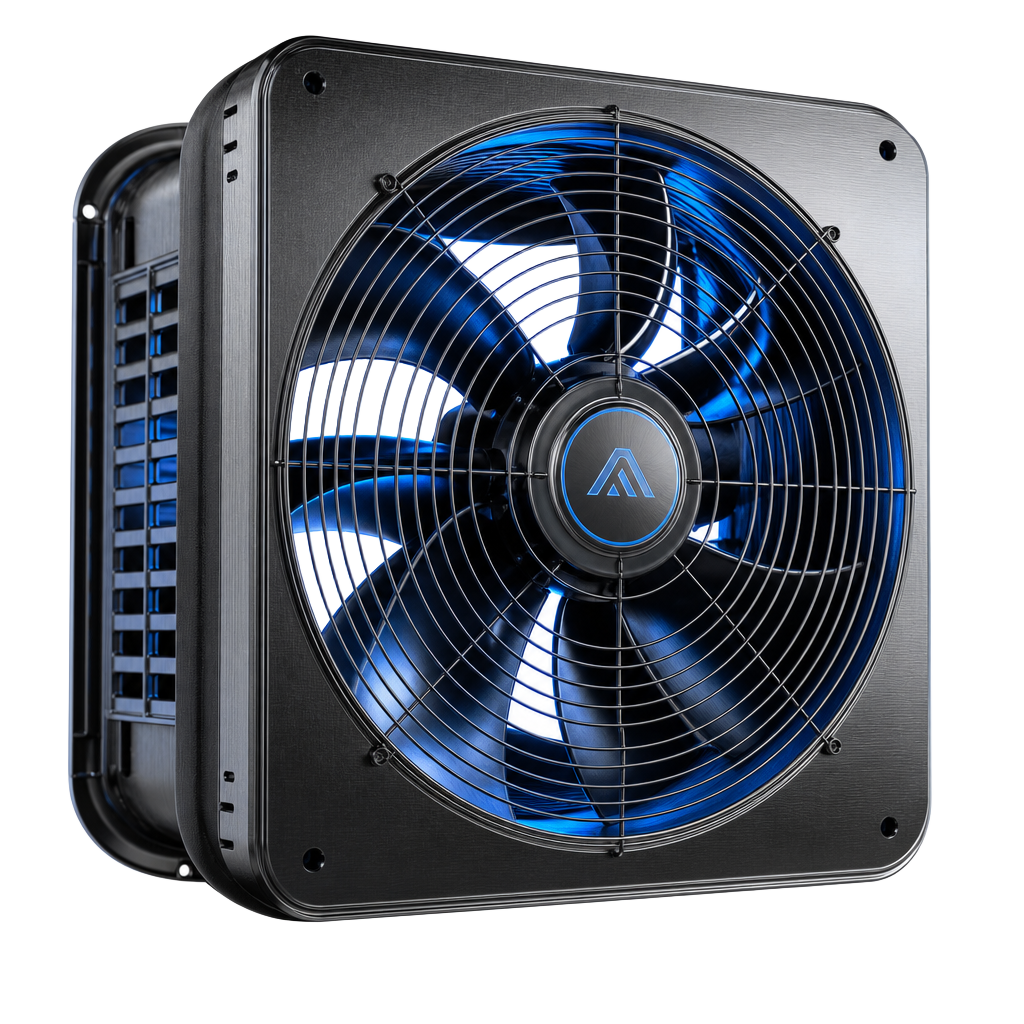 3D render of an HVAC condenser fan unit
